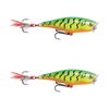 2x Rapala 7cm Skitter Pop Topwater Popper Fishing Lures - Fire Tiger