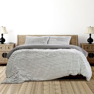 Ardor Striped Animal Faux Fur Grey Ultra Soft Quilt Cover Set Queen