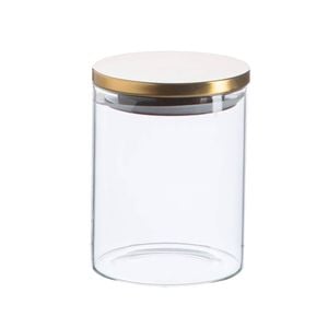 Argon Tableware Glass Storage Jar - Gold Lid - 750ml - Modern Round Scandi Organisation Container Glass Jar