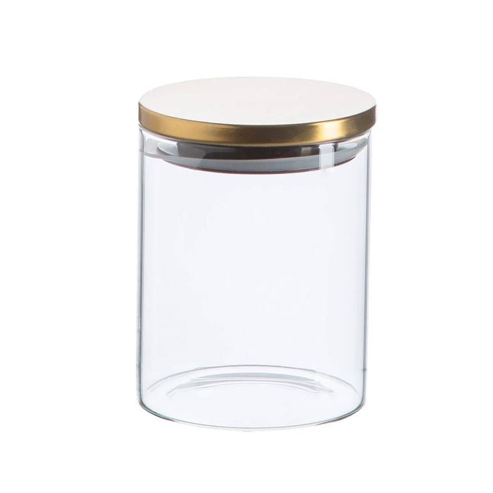 Argon Tableware Glass Storage Jar - Gold Lid - 750ml - Modern Round Scandi Organisation Container Glass Jar