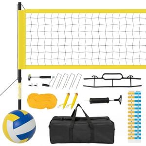 Costway Portable Volleyball Net Set Ball Boundary Line Height Adjustable Yellow