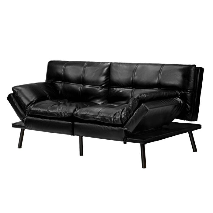 Oikiture Sofa Bed Recliner Lounge Convertible Leather Couch Black