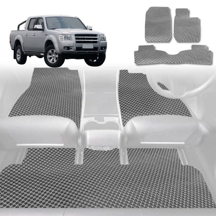 6D Diamond Car Floor Mats for Ford Ranger 2006-2011-Full Set-Grey-Outback GT