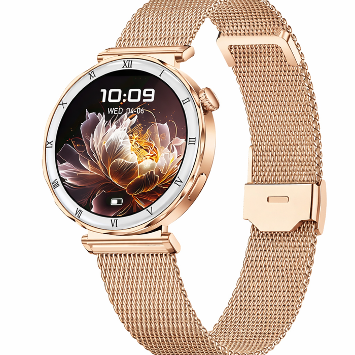 Ultra Thin Smart Watch Amoled Bluetooth Call Fitness Tracker Bracelet Watch Mesh Gold