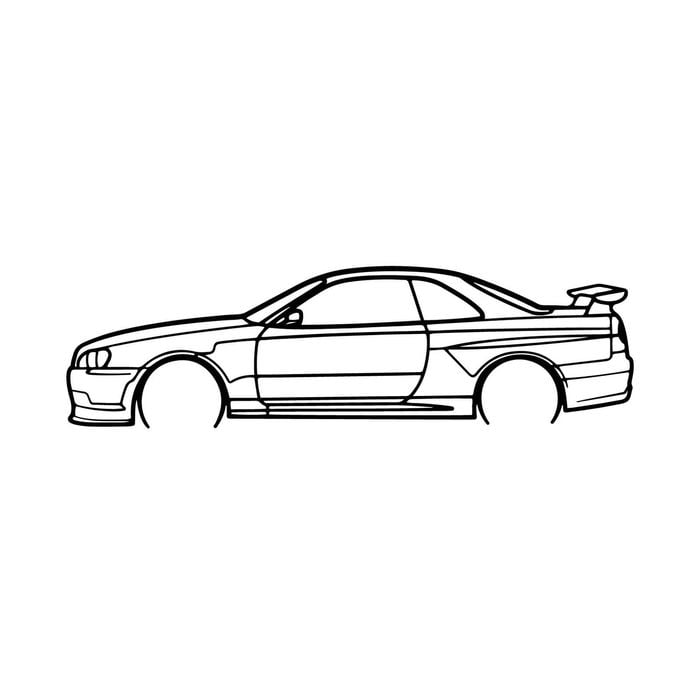 Ignite Laser Nissan R34 Skyline Silhouette Metal Wall Art Rustic Metal 23.6inch/60cm