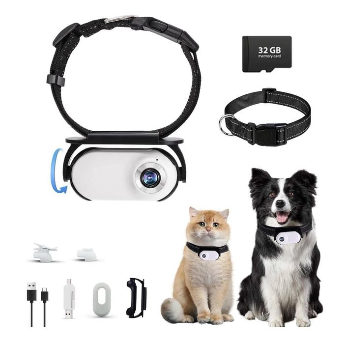 Action Camera 1080P HD Recorder Dog Collar Camera EIS Wide Angle with 32GB Card