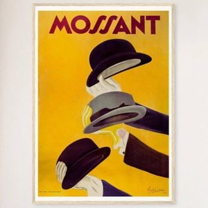 Galrie Mossant Hat Company Vintage Framed Advertising Poster for Home Décor Art Print, Wood Frame, 70 x 100cm (28 x 40inch)