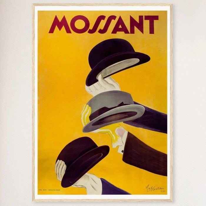 Galrie Mossant Hat Company Vintage Framed Advertising Poster for Home Décor Art Print, Wood Frame, 70 x 100cm (28 x 40inch)