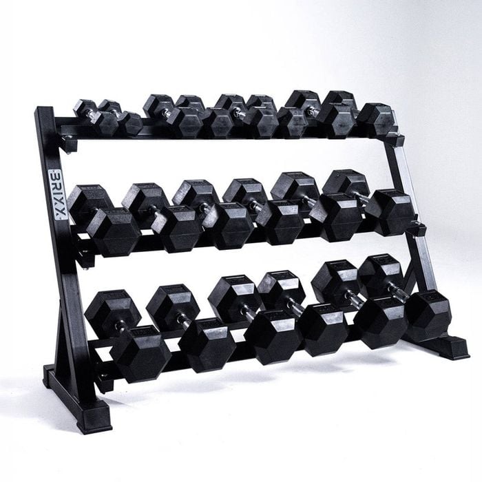 Brixx 2.5kg - 25kg Hex Dumbbell & Rack Set | 10 Pairs - 275kg Package