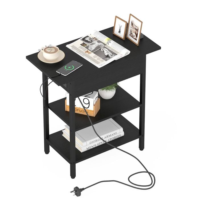Ufurniture Side Table Sofa End Table Flip Top Night Stand Bedside Table 60*30*60cm Black