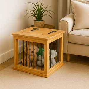 Paws and Willow Natural with Black Hardware Wooden Dog Toy Storage Box