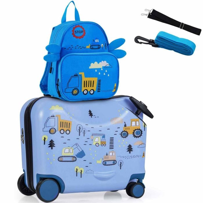 Costway 2x Kid Luggage Set 18"+12" Backpack Truck Suitcase Bag Blue