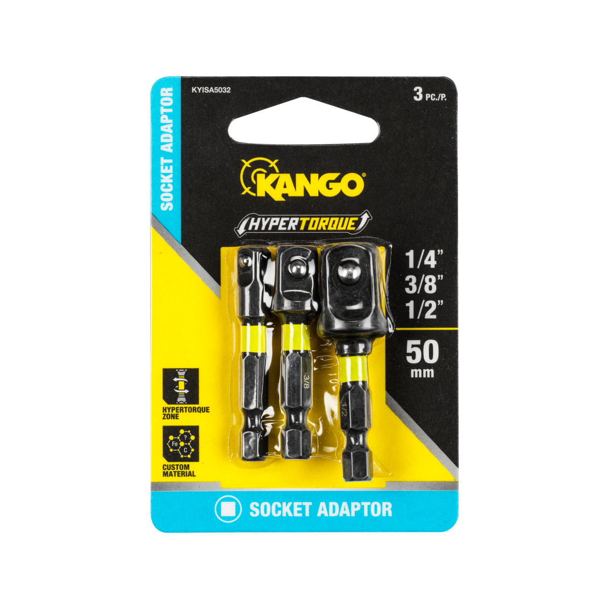 Kango 50mm Hypertorque Mixed Impact Socket Adaptor 3 Pack