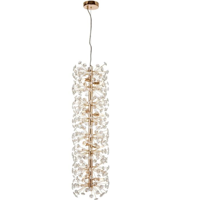 Telbix Lerida Modern Pendant Hanging Lamp Light Metal Crystal Gold Clear Gloss