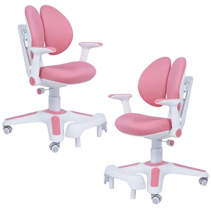 2x Ergonomic Children Kids Study Chairs Height Adjustable Pink