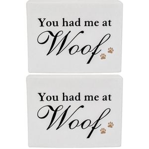 2PK LVD Ceramic You Had Me At Woof Sign Wall Decoration 13x4x10cm Blach/White