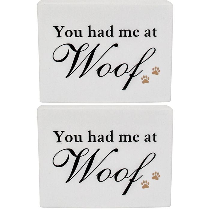2PK LVD Ceramic You Had Me At Woof Sign Wall Decoration 13x4x10cm Blach/White