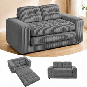 Advwin Folding Sofa Bed 2 in 1 Convertible Floor Loveseat Sofa Fold Out Corduroy Sleeper Couch w/ 2 Pillows Grey