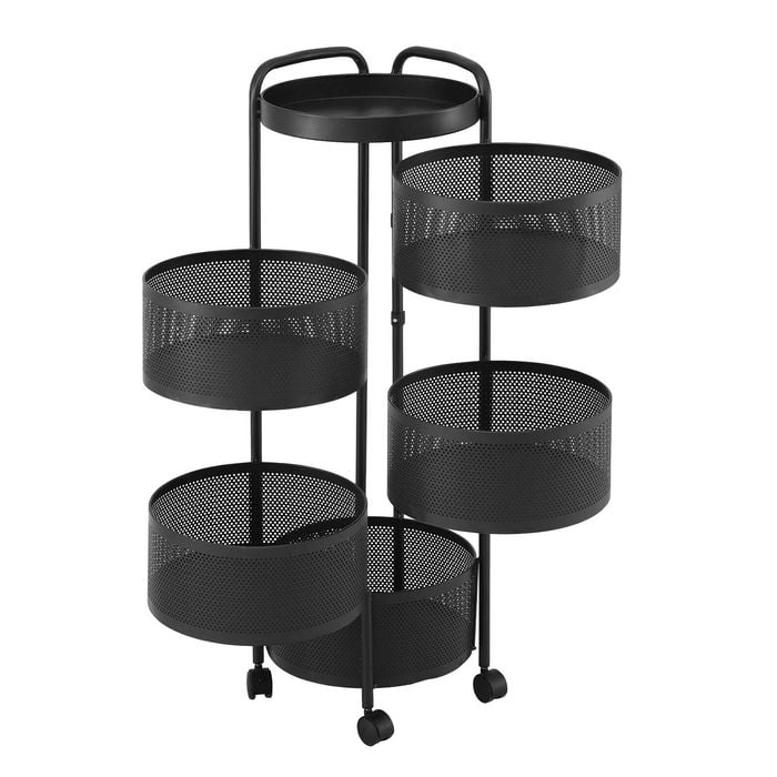Artiss 5 Tiers Storage Trolley Storage Cart Round Basket Black