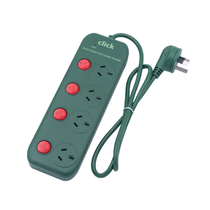 Click 4 Dark Green Outlet Individually Switched Surge Powerboard 