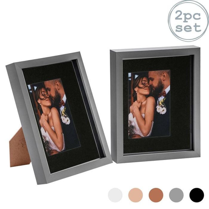 Nicola Spring Acrylic 3d Box Photo Frame With 4" X 6" Black Mount - 8" X 10" - Grey - Pack Of 2