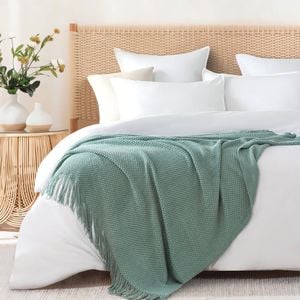 Gioia Casa Micro Plush Knitted Woven Throw Blanket - Seafoam