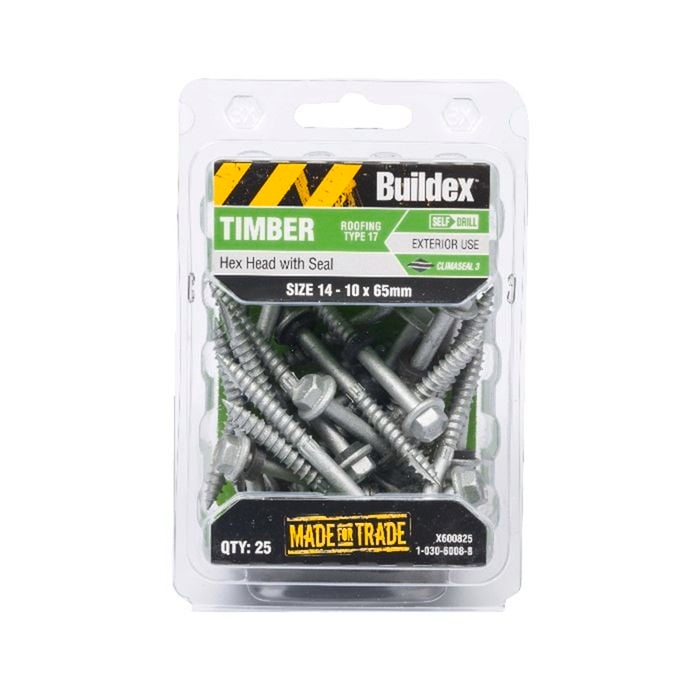 Buildex Timber Hex Head Screw with Washer 14-10 x 65mm 25pk