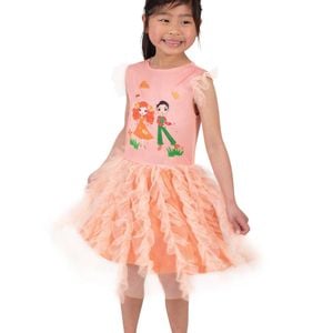 Emma Memma Deluxe Tutu Dress for Girls with Tulle Skirt and Butterfly Headband - Peach Colour, 3-5 Years