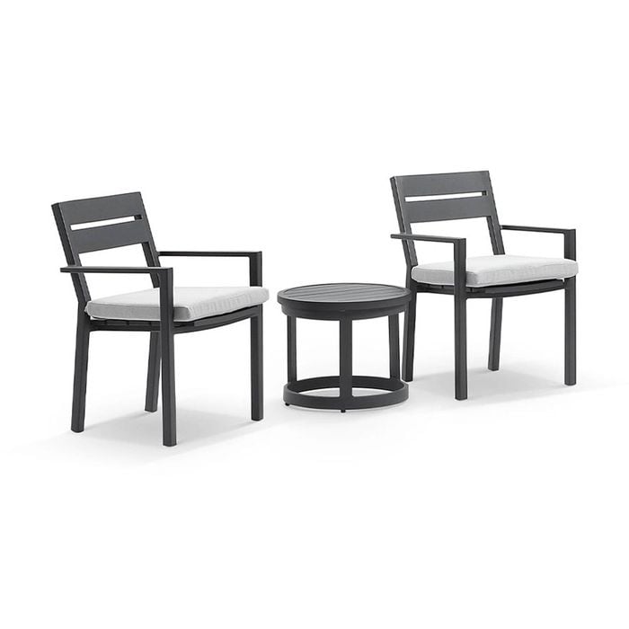 Bay Gallery Furnitire Santorini Patio Set Side Table Charcoal & Grey Cushions