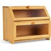 Double Layer Large Bread Box Kitchen Countertop Wooden Capacity Bamboo Farmhouse Style Clear Window Self-Assembly