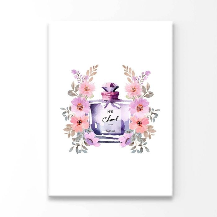 Perfume With Purple Pink Flowers Print 100% Australian Made 100x150cm (Stretched Canvas)