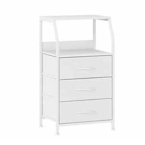 Ufurniture Nightstand 3 Fabric Drawers Storage Bedside Table with Shelf for Bedroom Living Room White