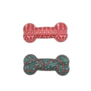 Happy Tails 16.3 x 4.6 x 7.6cm Christmas TPR Bone Dog Toy - 2 Pack
