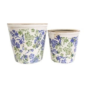2pc Lvd Handcrafted Botanical Blue Large Ceramic Planter Set Decor Lrg/med