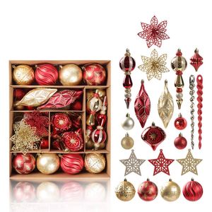 Catzon 70 Pcs Xmas Tree Ornaments Assorted Shapes-Red Gold