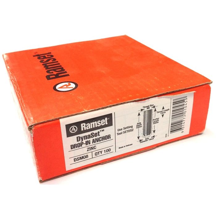 Ramset Dynaset Drop-In Anchor 8mm ZP 100pk