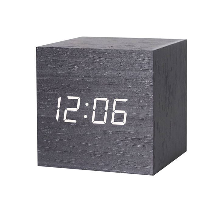 Catzon Modern Black Wooden Alarm Clock Thermometer Calendar-white