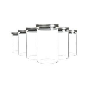 Argon Tableware Glass Storage Jars with Metal Lids - Silicone Seal - 1 Litre - Pack of 6