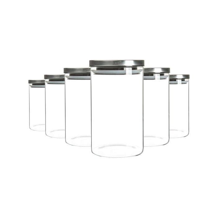 Argon Tableware Glass Storage Jars with Metal Lids - Silicone Seal - 1 Litre - Pack of 6