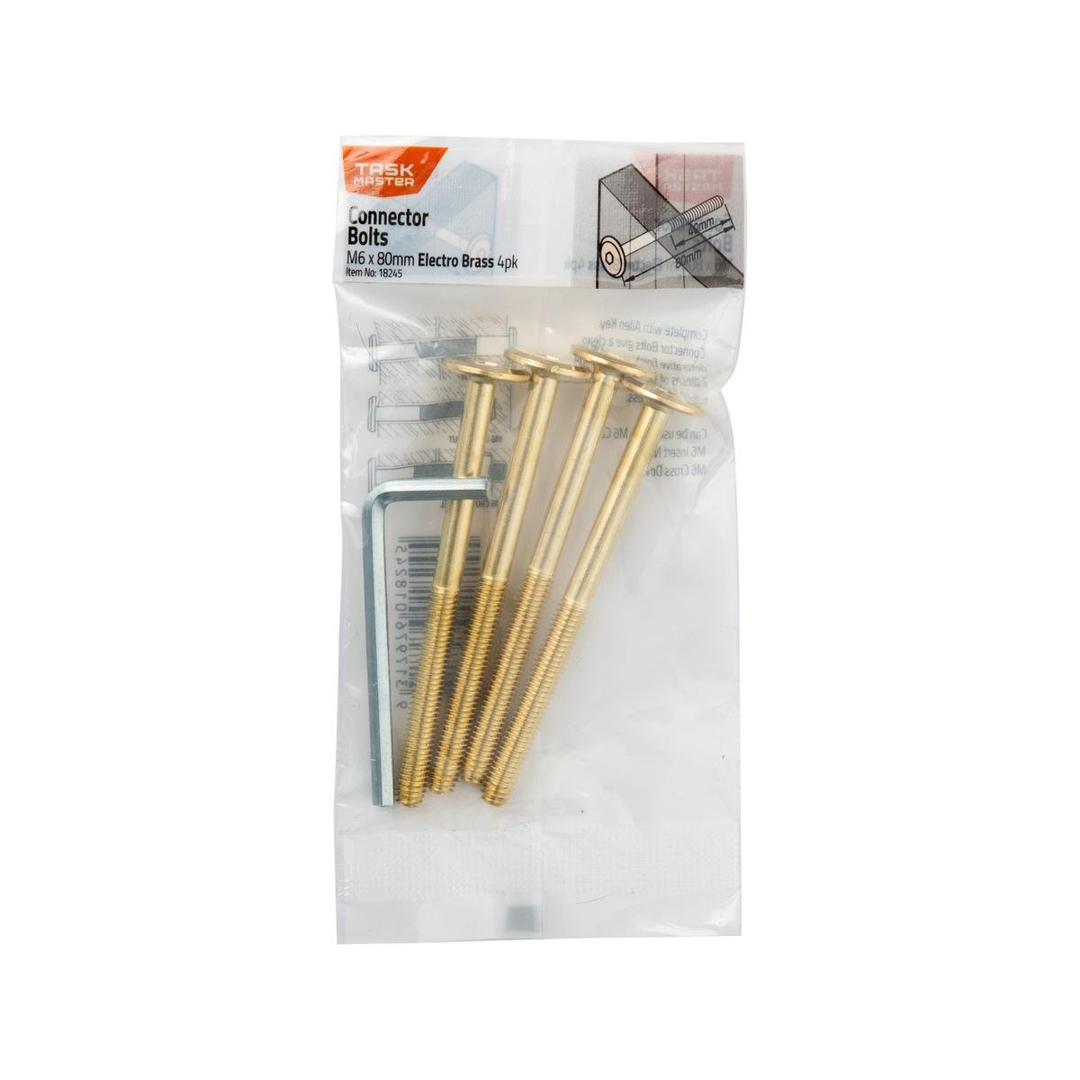 Taskmaster M6 x 80mm Electro Brass JCB Connector Bolts - 4 Pack ...