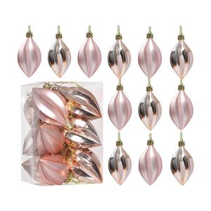 Catzon 12 Pcs Finial Drop Christmas Ornaments Shatterproof Baubles with String for Holiday-Rose Gold