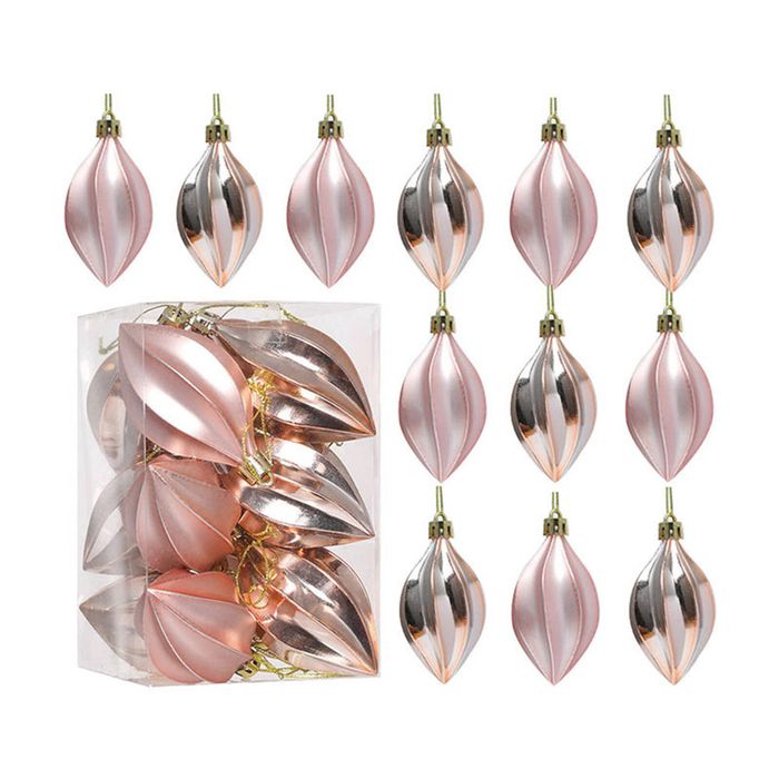 Catzon 12 Pcs Finial Drop Christmas Ornaments Shatterproof Baubles with String for Holiday-Rose Gold