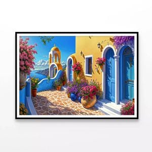 House & Flowers Oil Painting  Print 100% Australian Made 90x60cm  (Poster)