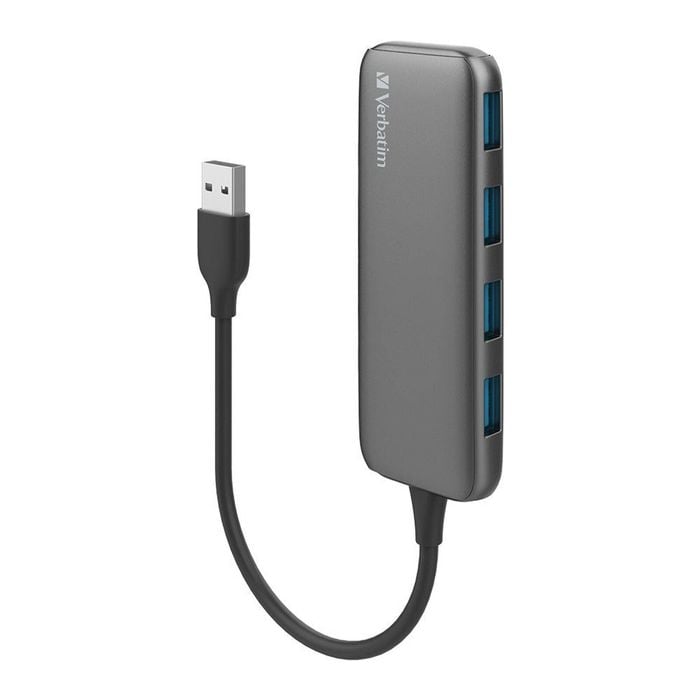 Verbatim USB Hub 3.0 4-Port Type A External Data Hub for Laptop & PC - Grey