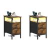 Ufurniture 2PCS LED Side Table w/ Charging Station Narrow End Table w/ Storage Drawer & Shelf Walnut