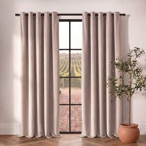 Cadence & Co. Byron Matte Velvet 100% Blockout Eyelet Curtains Twin Pack Oat 225x223cm