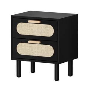 Oikiture Bedside Table 2 Drawers Rattan Black