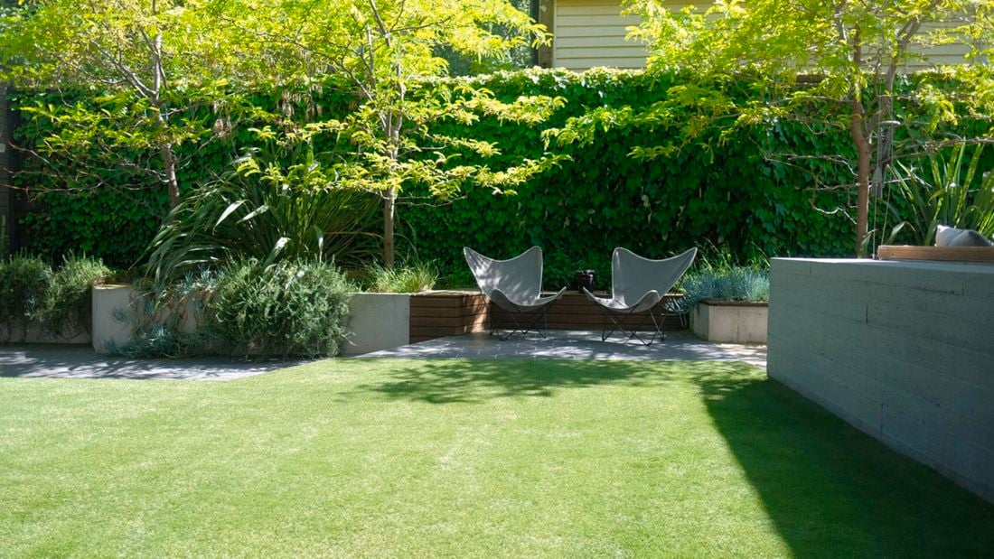 Easy-care artificial grass lets you spend more time relaxing and enjoying your outdoor oasis.