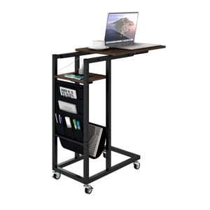 Costway C-shaped End Table Retractable Rolling Bedside Table W/charging Station