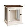 Paws and Willow Bedside Table  Arctic White with Espresso Top Wooden Dog Crate Hinged Door with Bars